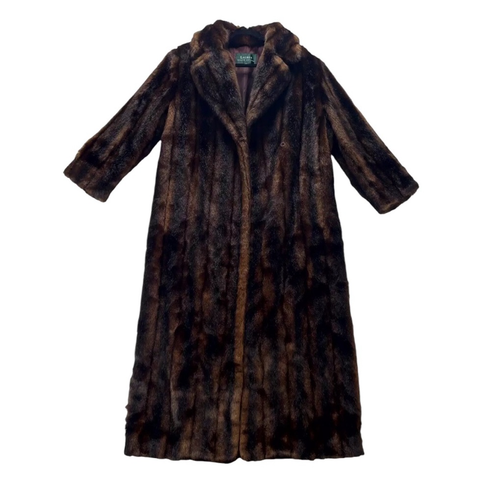 Ralph Lauren Long Faux Fur Coat in Brown and Black